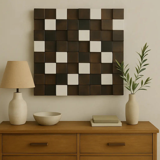 Tableau mural en bois 3D – Damier naturel