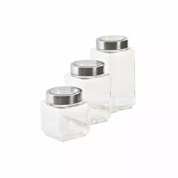 Set de 3 bocaux en verre – Finitions métal argenté RENA