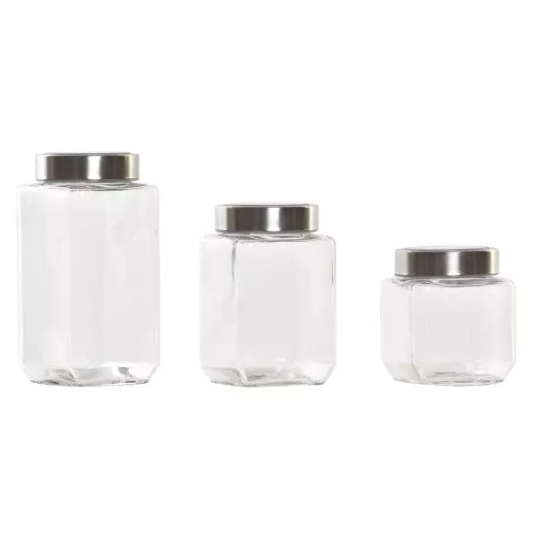 Set de 3 bocaux en verre – Finitions métal argenté RENA