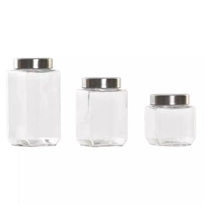 Set de 3 bocaux en verre – Finitions métal argenté RENA