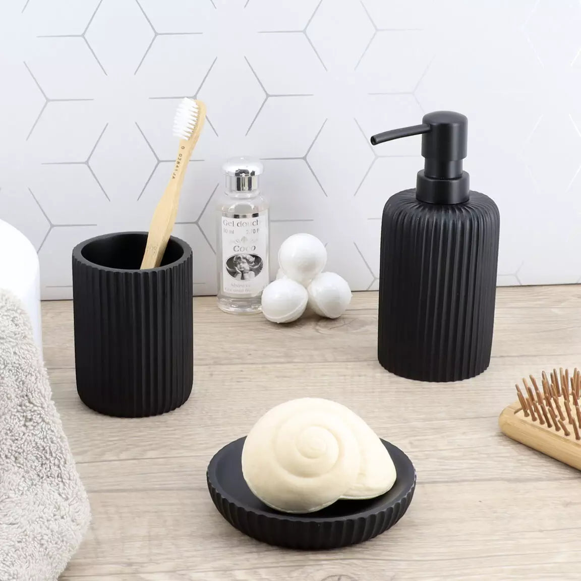 Porte-savon noir mat rayé BOON