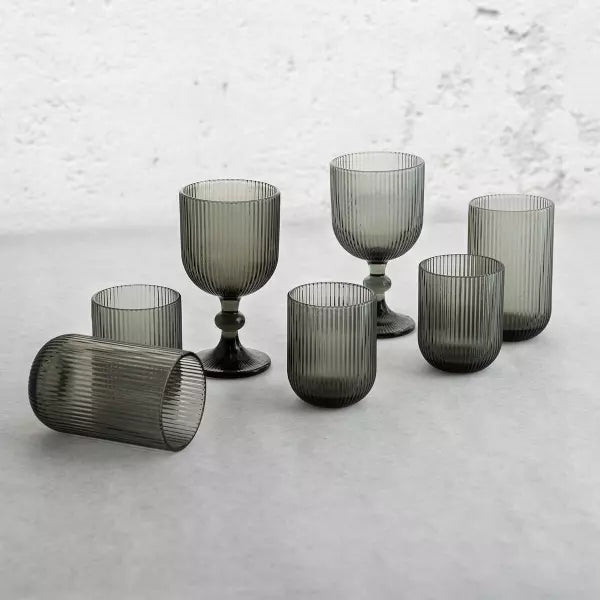 Set de verres rayés en verre fumé gris, GARONNE L