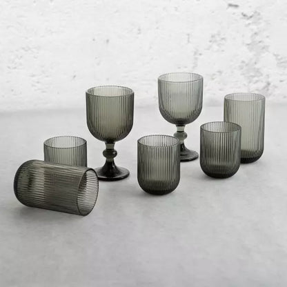 Verres sur pied rayé en verre fumé, GARONNE