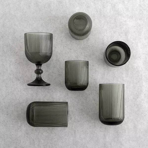 Set de verres rayés en verre fumé gris, GARONNE L