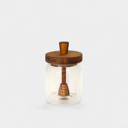 Pot à miel en verre et bois naturel avec cuillère intégrée WINNIE