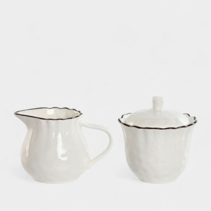 Laitière et sucrier en porcelaine blanche aux bords ondulés CELESTE