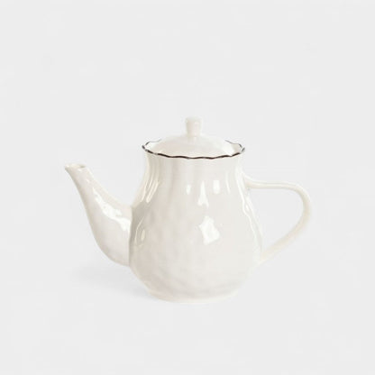 Théière blanche en porcelaine avec détails ondulés et rebord marron CÉLESTE