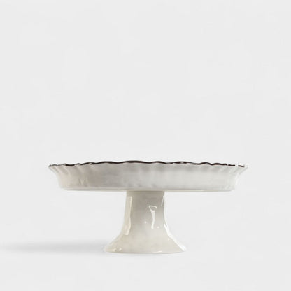 Assiette sur pied ondulé blanche liseré marron CELESTE