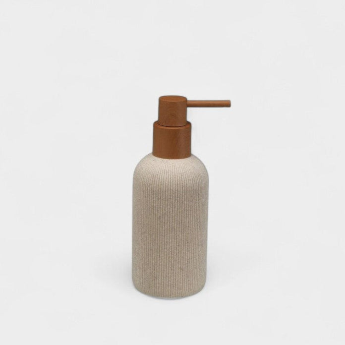 Distributeur savon en résine nervurée beige et marron NOBU