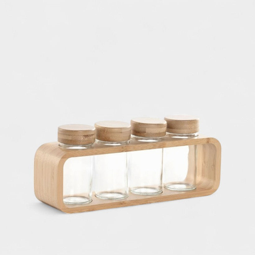 Arbre à épices en verre et bambou  - Set de 4 pots MAEL