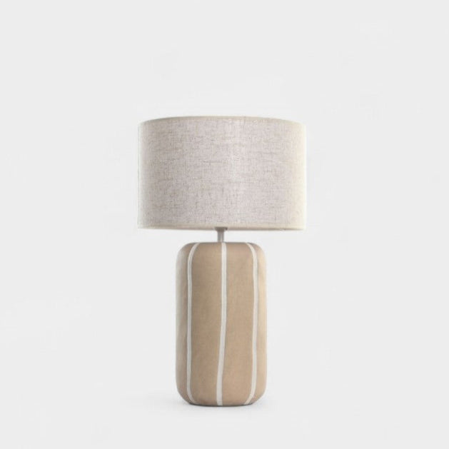 Lampe en céramique beige à rayures blanches AMALIA