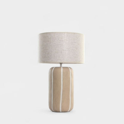 Lampe en céramique beige à rayures blanches AMALIA