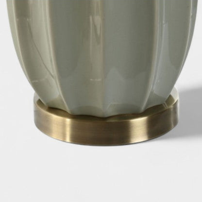 Lampe en grès vert avec abat-jour blanc en lin LAURA