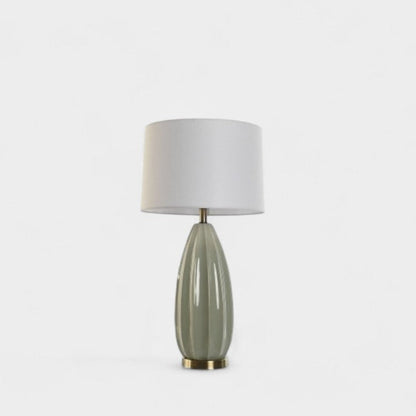 Lampe en grès vert avec abat-jour blanc en lin LAURA
