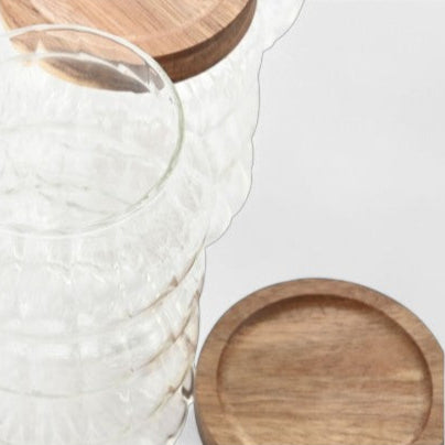 Bocaux en verre ondulé avec couvercle bois