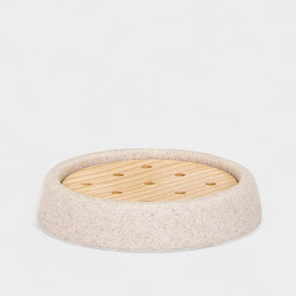 Porte-savon en grès beige et bois ANDREA