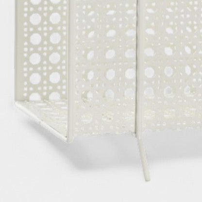 Porte-revues en métal blanc et osier naturel