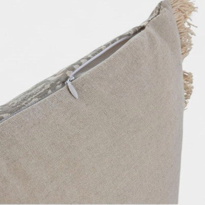 Coussin carré à franges à motif bohème beige ANITA
