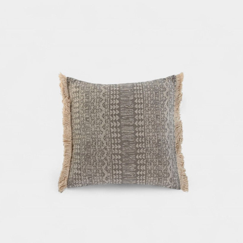 Coussin carré à franges à motif bohème beige ANITA