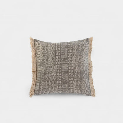 Coussin carré à franges à motif bohème beige ANITA