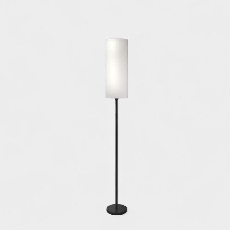 Lampadaire cylindrique noir et abat-jour blanc