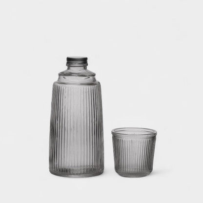 Bouteille d’eau en verre strié avec verre intégré GRIS