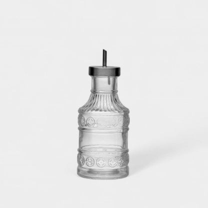 Huilier en verre décoré avec bec verseur inox