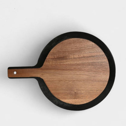 Planche à découper ronde bois d'acacia & noir KAMIEL
