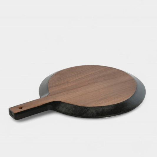 Planche à découper ronde bois d'acacia & noir KAMIEL