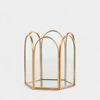 Bougeoir doré en verre et métal