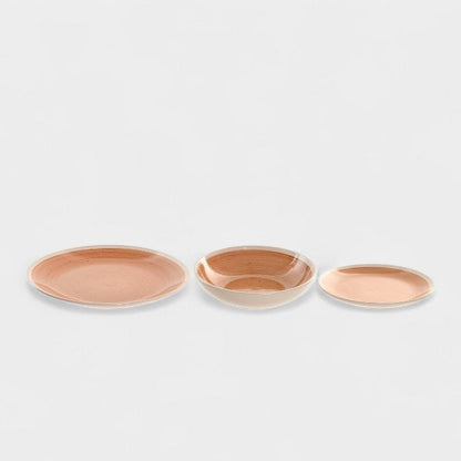 Service d'assiette en grès orange et blanc