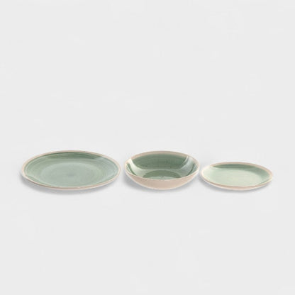 Service d'assiette en grès vert et blanc MAYA