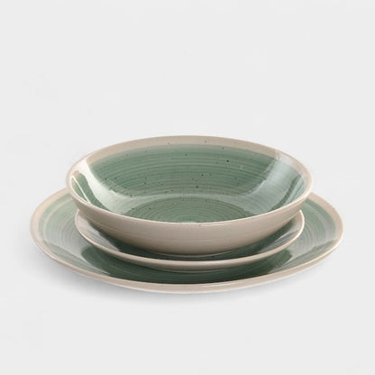 Service d'assiette en grès vert et blanc MAYA