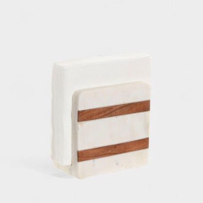 Porte-serviettes en marbre blanc et acacia