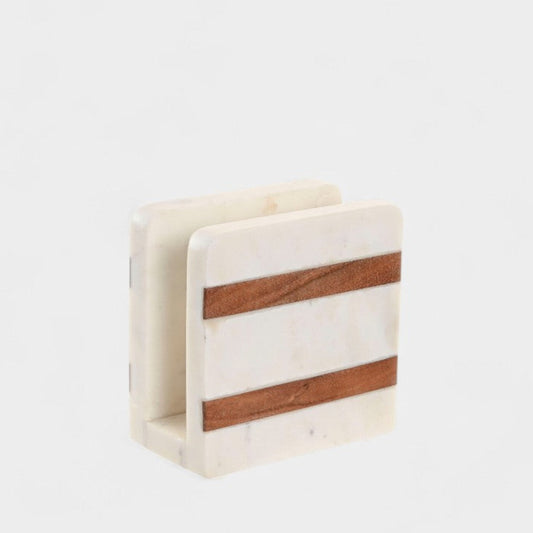 Porte-serviettes en marbre blanc et acacia