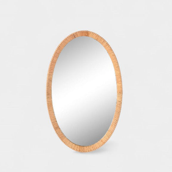 Miroir mural oval en rotin naturel