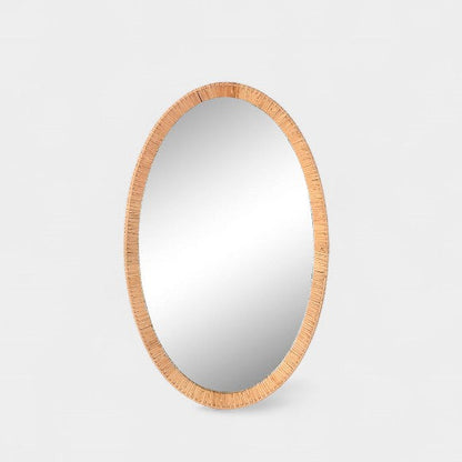 Miroir mural oval en rotin naturel