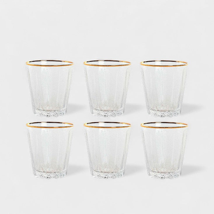 Set de 6 verres transparent avec relief et bordure dorée