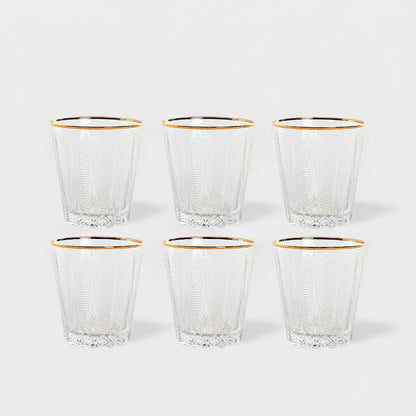 Set de 6 verres transparent avec relief et bordure dorée