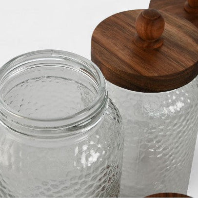 Set 3 Bocaux en verre martelé et bois d'acacia