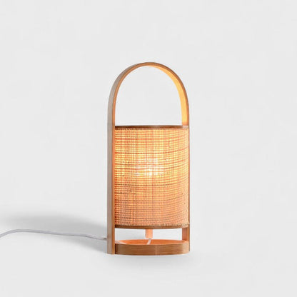 Lampe à poser en rotin et bambou avec anse