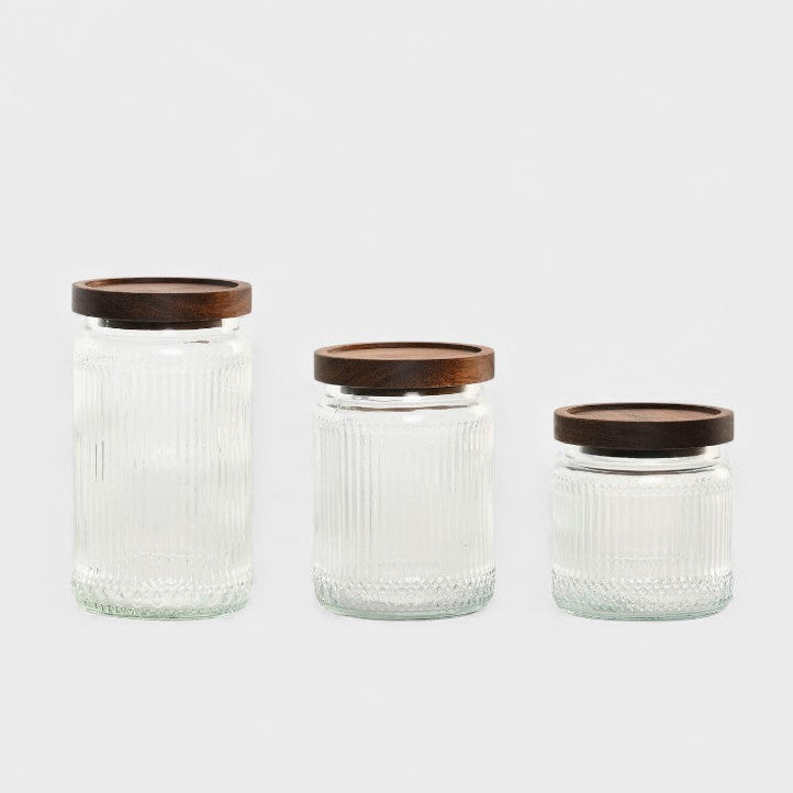 Set de 3 bocaux en verre côtelé