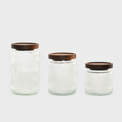 Set de 3 bocaux en verre côtelé