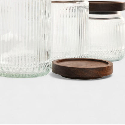 Set de 3 bocaux en verre côtelé