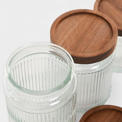 Set de 3 bocaux en verre côtelé