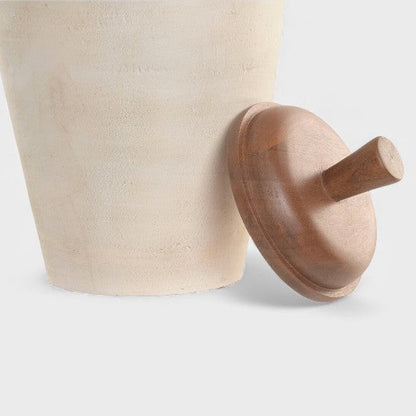 Vase Blanc Cassé avec couvercle en bois
