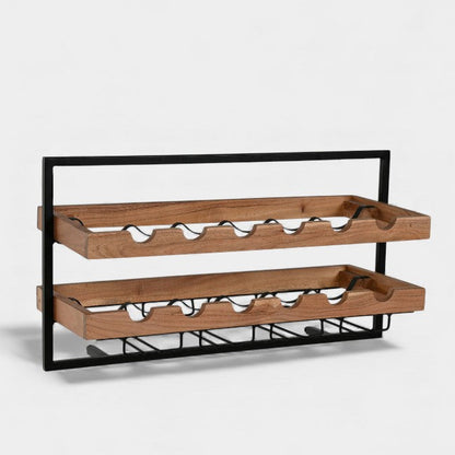 Range Bouteilles mural noir et bois