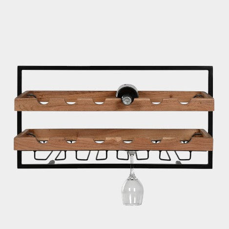 Range Bouteilles mural noir et bois