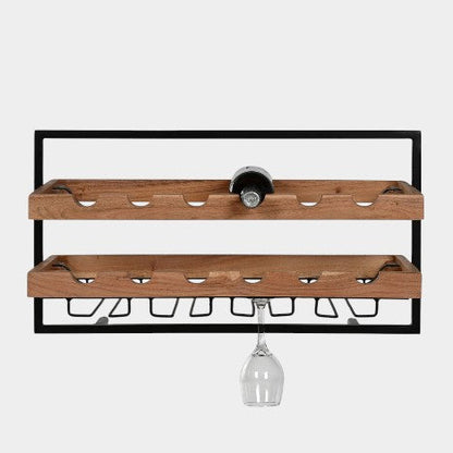 Range Bouteilles mural noir et bois