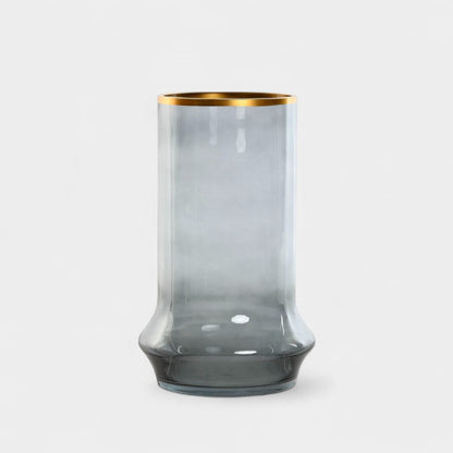 Vase en verre fumé et finition dorée